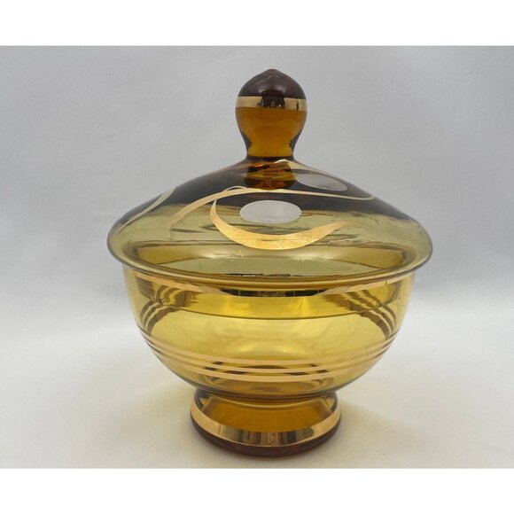 Vintage lidded jar, Bohemia Czechoslovakia Glass, Handmade Crystalex candy dish - Picture 1 of 10